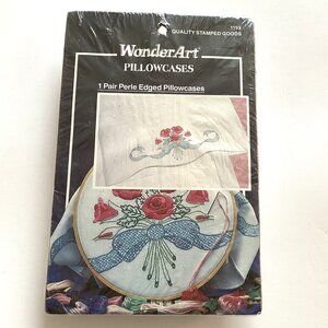 WonderArt #1153 1 Pair of Perle Edged Pillowcases Embroidery Kit Rose Bouquet